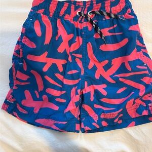 Crewcuts Navy Swim Shorts with Bright Coral Accents